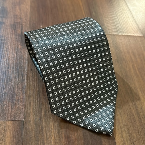 Pierre Cardin Other - Pierre Cardin 100% Imported Silk Army Greenish Dark Gray White Square, USA made